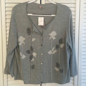 NWT/NEW J.Jill 3/4 Sleeve Cardigan Heather Grey Monochrome Design L